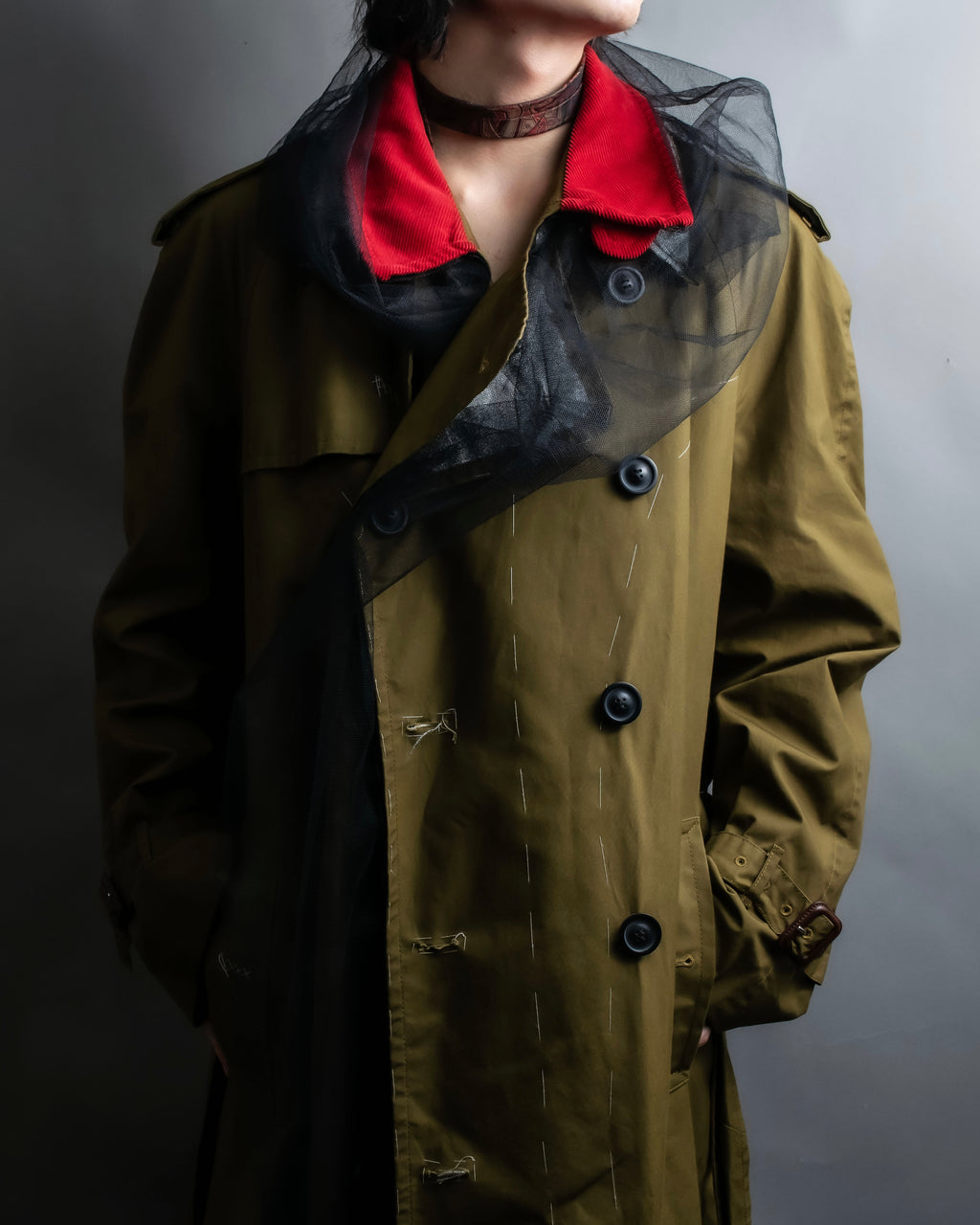 "MAISON MARGIELA" 20AW reconstructed tulle docking trench coat