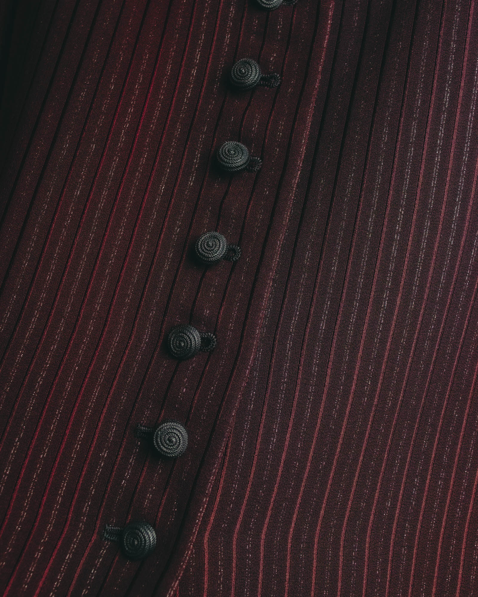 -SPECIAL- “Yves Saint Laurent“ 80's-90's Swiss fabric lurex stripe collarless long jacket