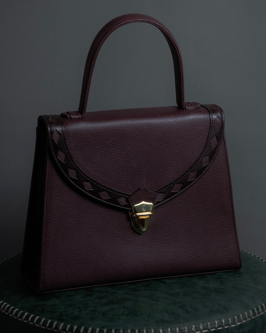 "YVES SAINT LAURENT" Diamond trim design 2way leather handle bag