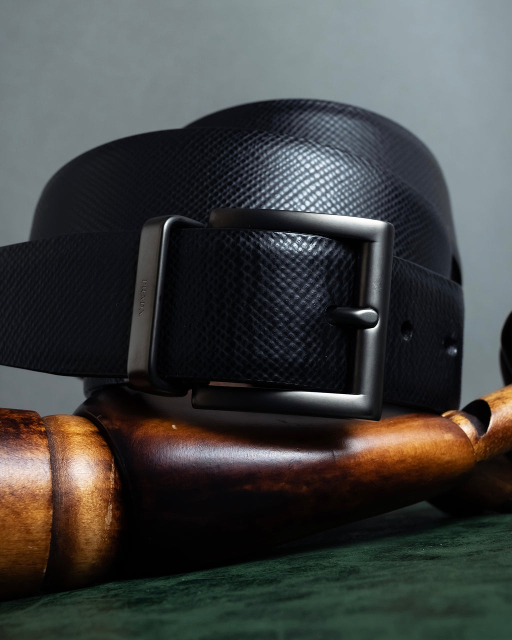 "PRADA" Black x blue reversible design belt