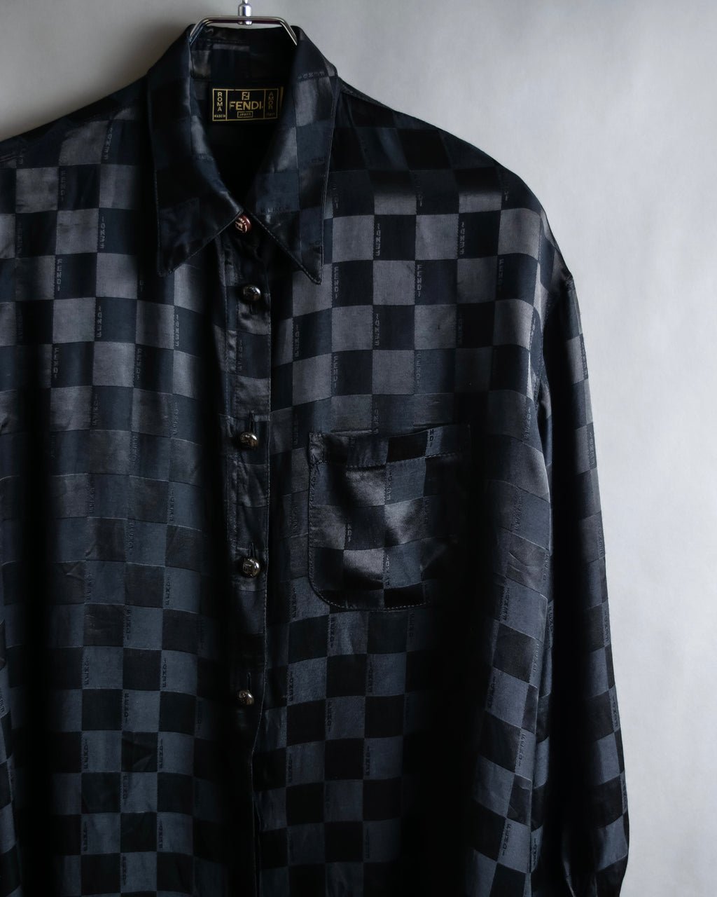 "FENDI JEANS" Logo engraved check pattern glossy shirt