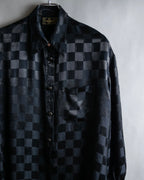"FENDI JEANS" Logo engraved check pattern glossy shirt