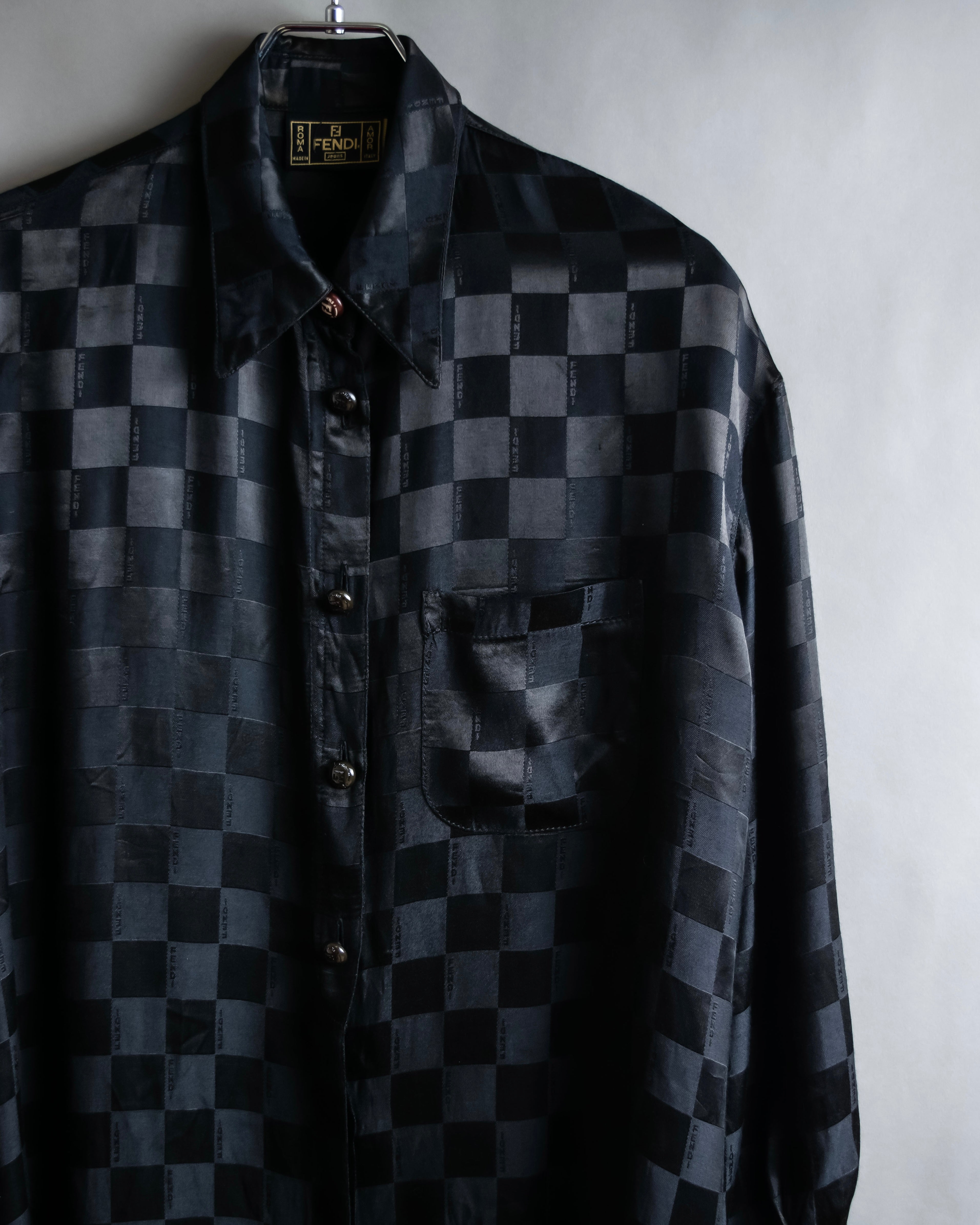 "FENDI JEANS" Logo engraved check pattern glossy shirt