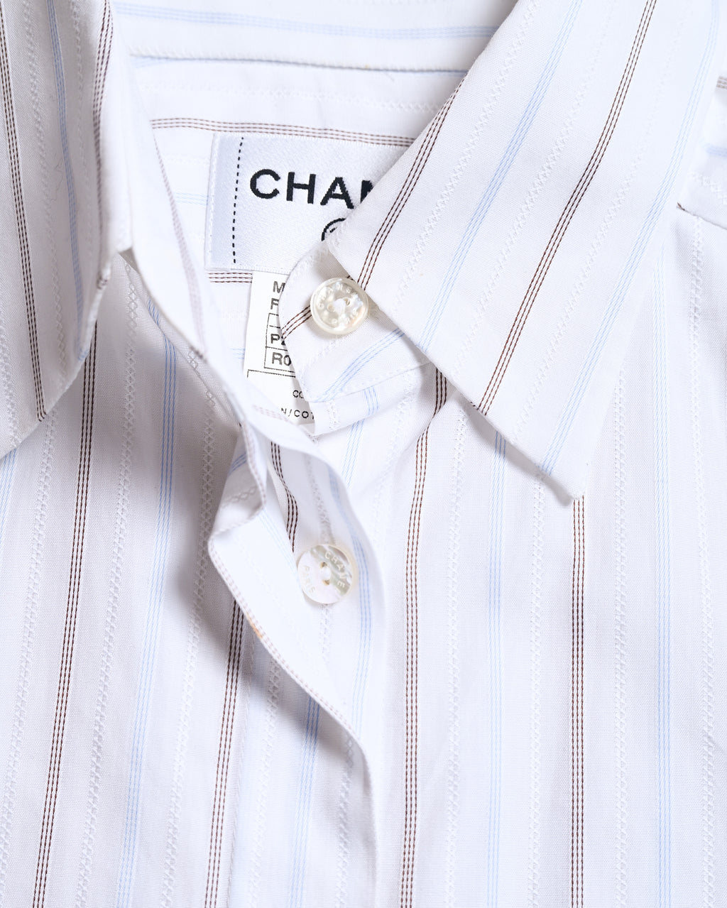 CHANEL/ 2003 Fly Front Design Striped No Sleeve Shirt White