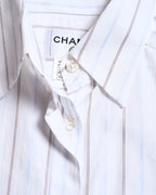 CHANEL/ 2003 Fly Front Design Striped No Sleeve Shirt White