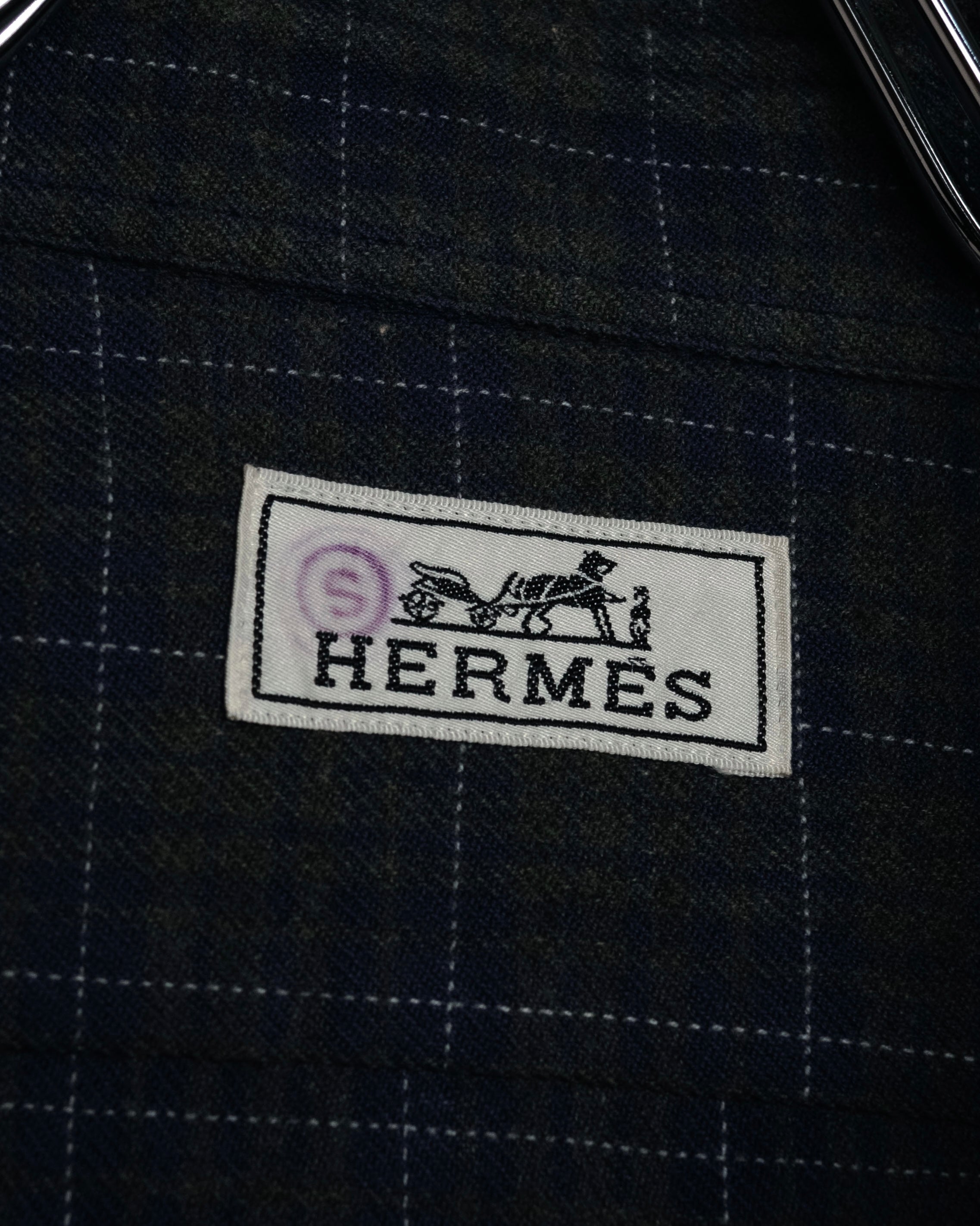 “HERMES” 90’s–00’s Windowpane cotton button down shirt