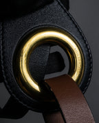 "BURBERRY" Gold circle metal design waist mark leather belt
