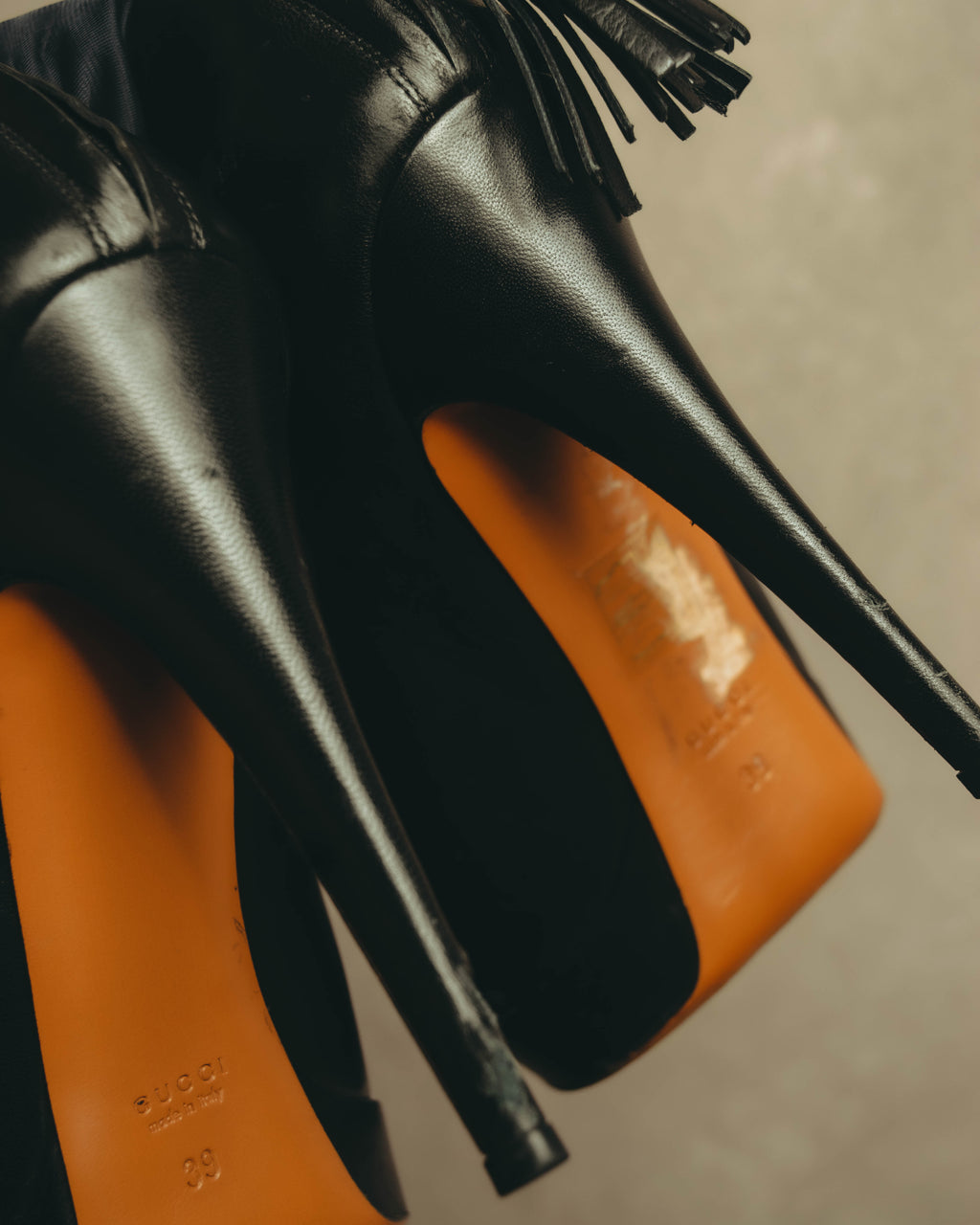 -SPECIAL- "Gucci" 10's Vintage bamboo tassel leather platform booties