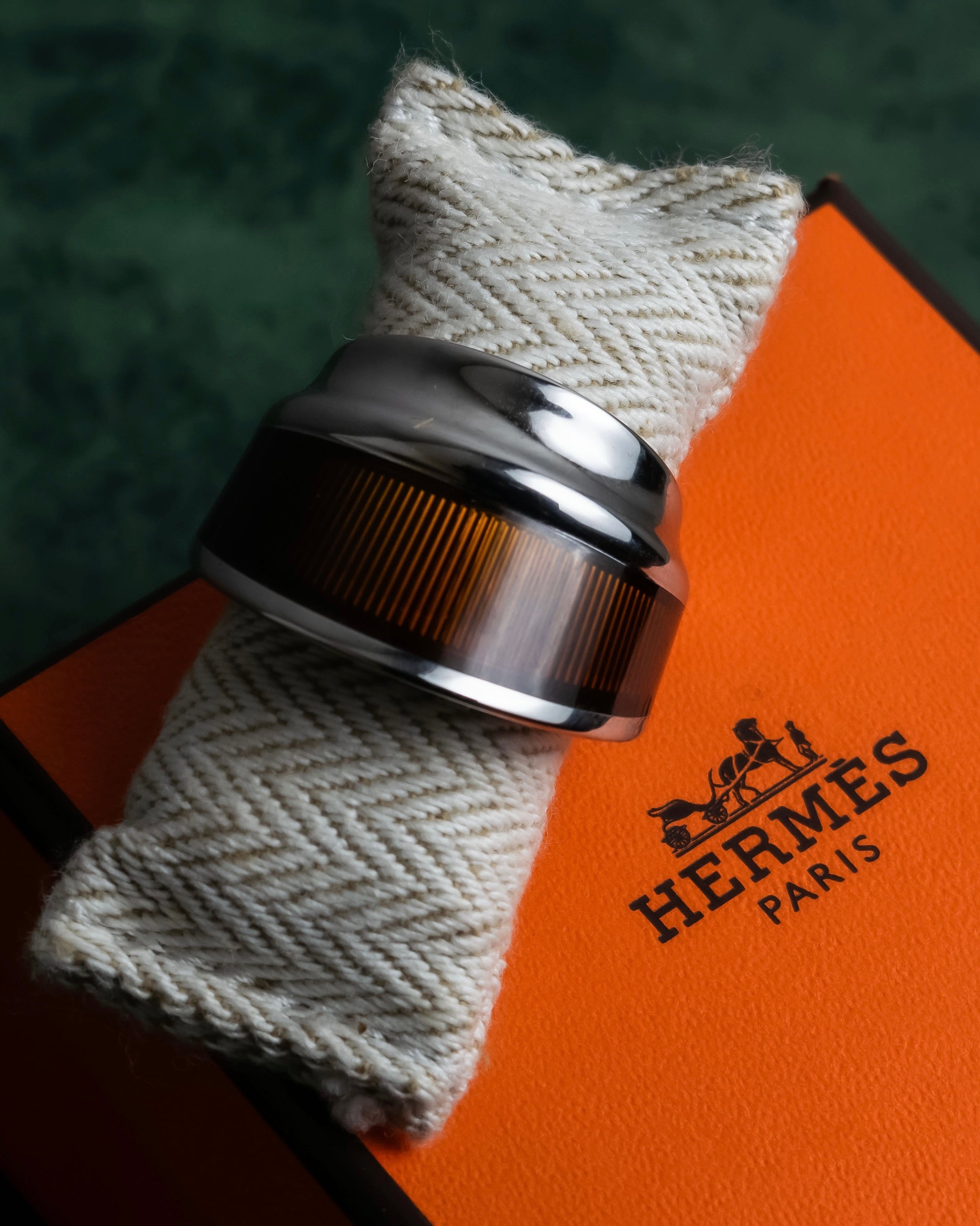 "HERMES" Maron Equus series silver ring