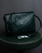 "Valentino Garavani" 80's Knot detail logo engraved dark green leather bag