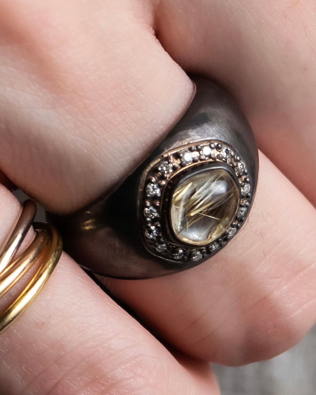 "agete" Rutilated quartz K10 silver coated ring