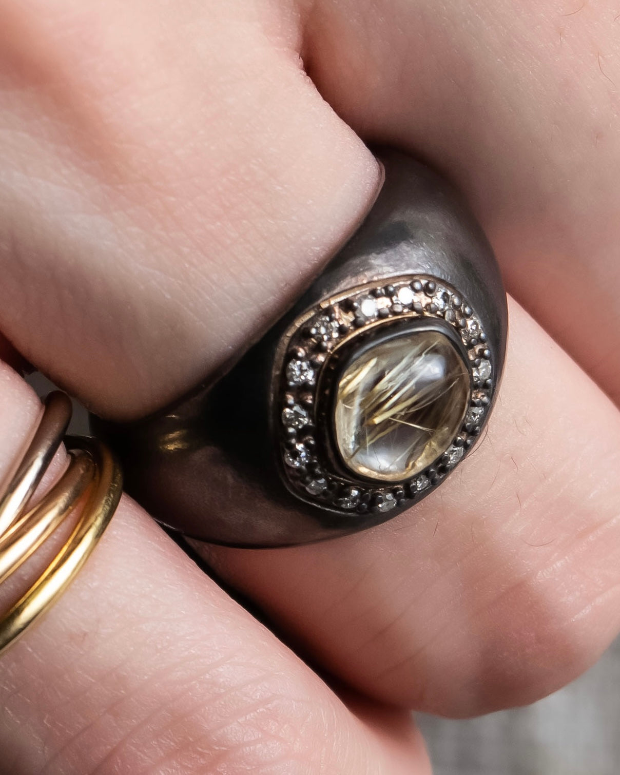 "agete" Rutilated quartz K10 silver coated ring