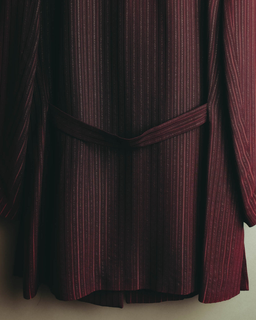 -SPECIAL- “Yves Saint Laurent“ 80's-90's Swiss fabric lurex stripe collarless long jacket