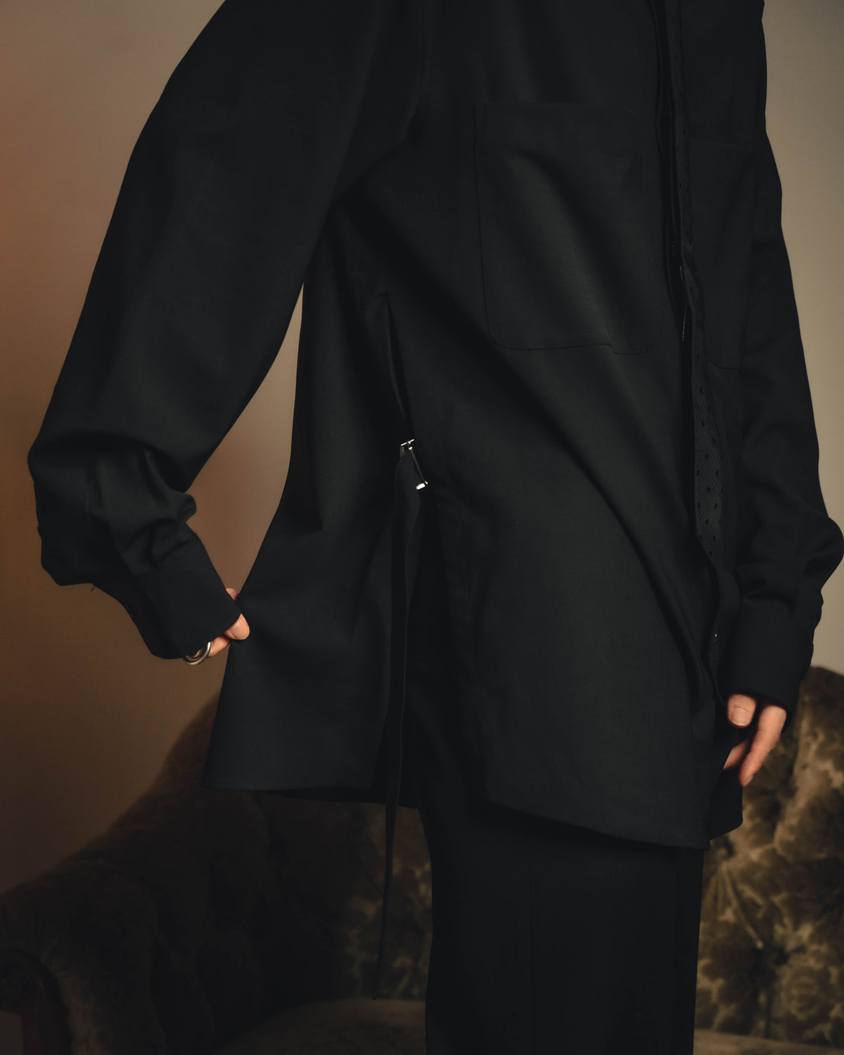 -SPECIAL- “VALENTINO” 2020-21 belted oversized wool-blend shirt