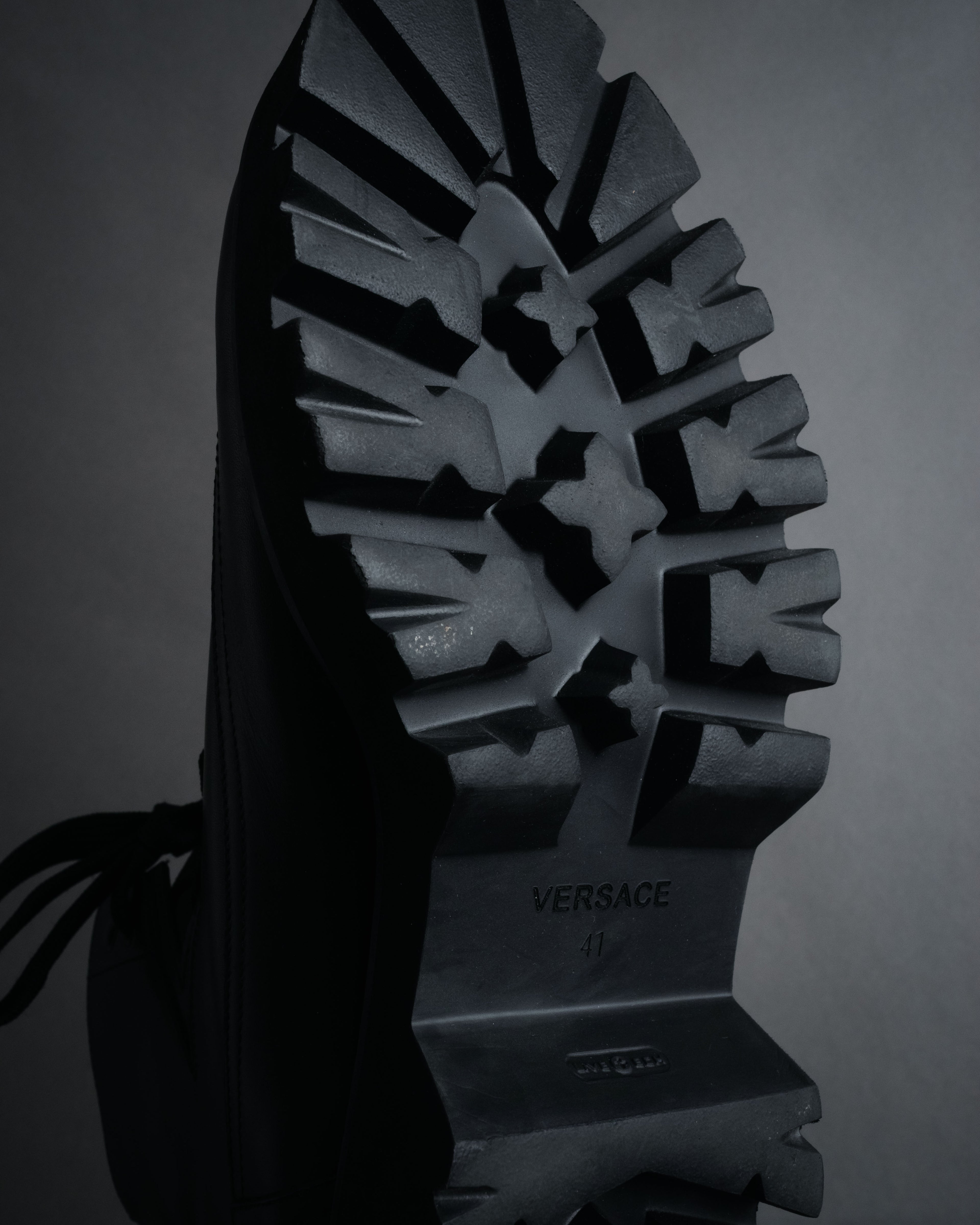 “VERSACE” 2019-2023 Minimal lug sole leather combat boots