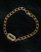 “Christian Dior” green & clear crystal designed gold chain bracelet