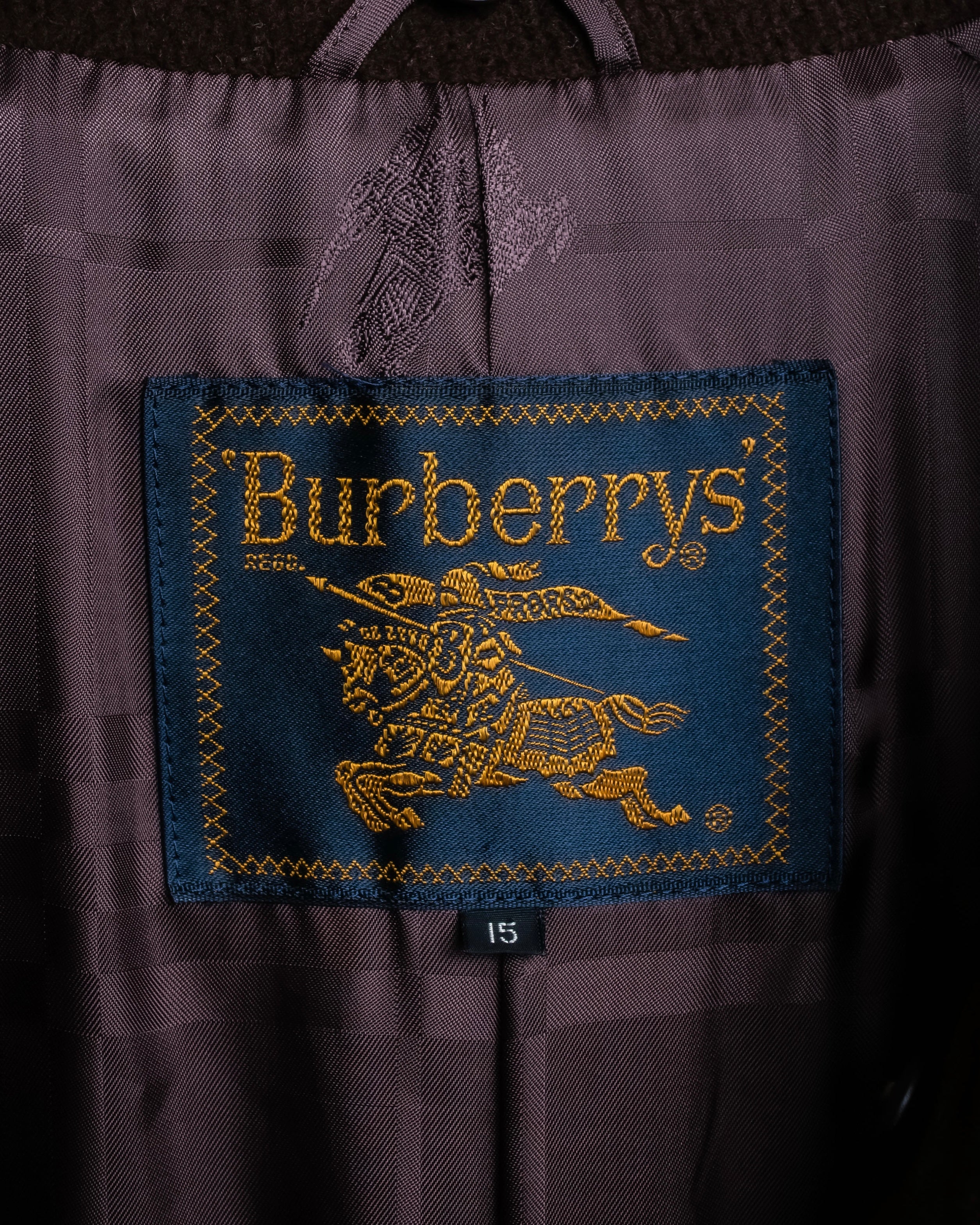 "BURBERRYS" Fly front deep brown soutien collar super long coat
