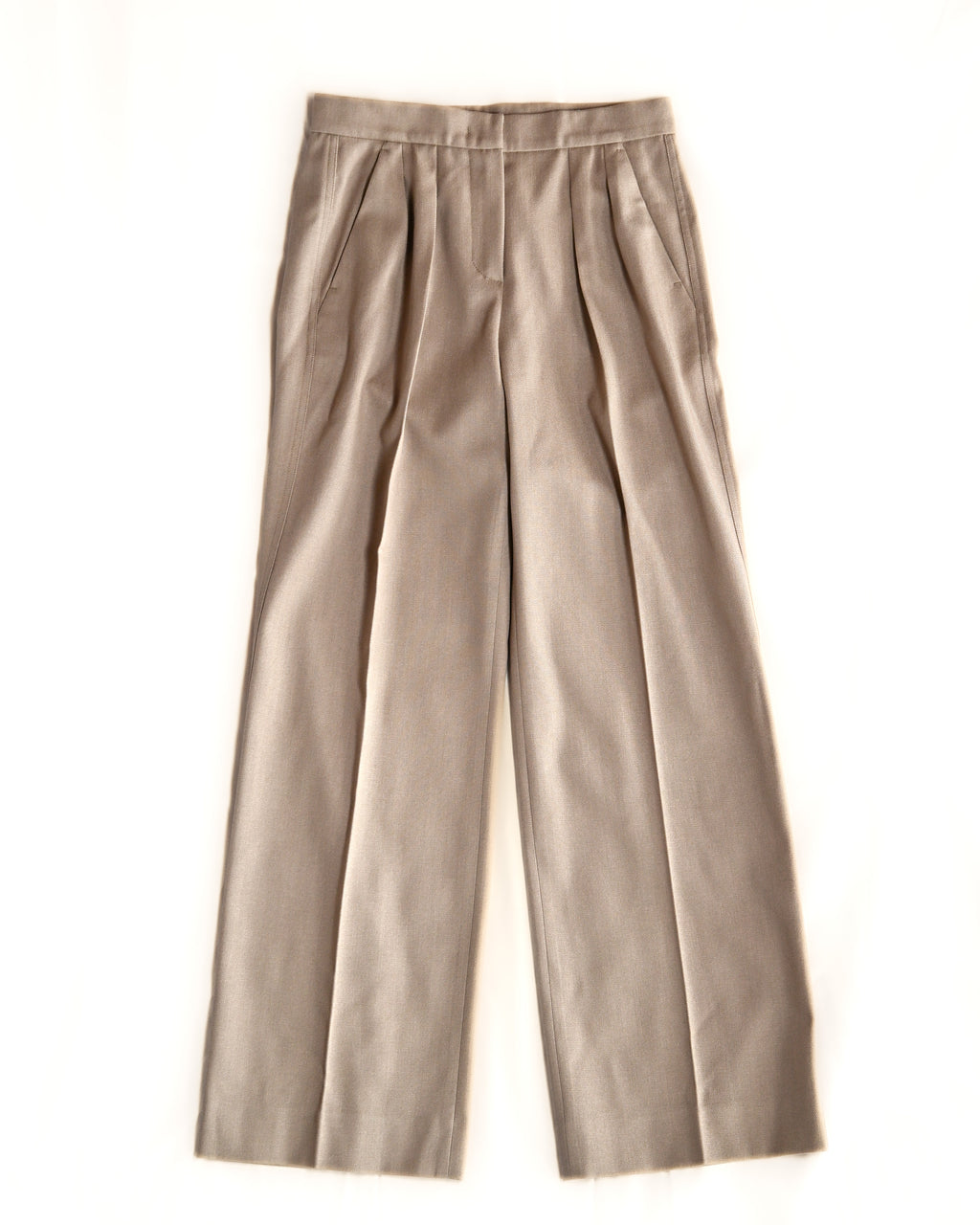 MAX MARA / Virgin Wool Two-Tuck Wide Straight Trousers Beige