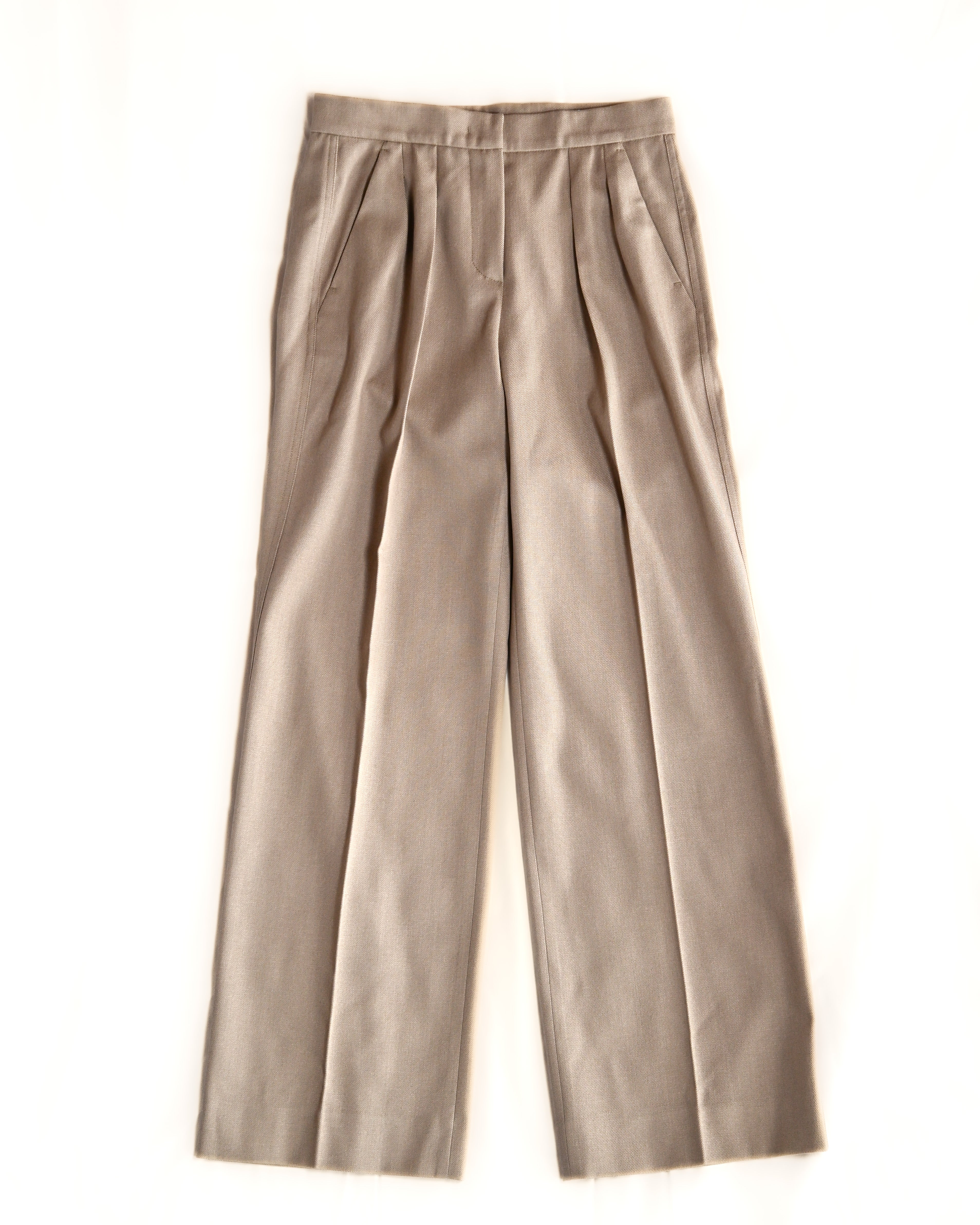 MAX MARA / Virgin Wool Two-Tuck Wide Straight Trousers Beige