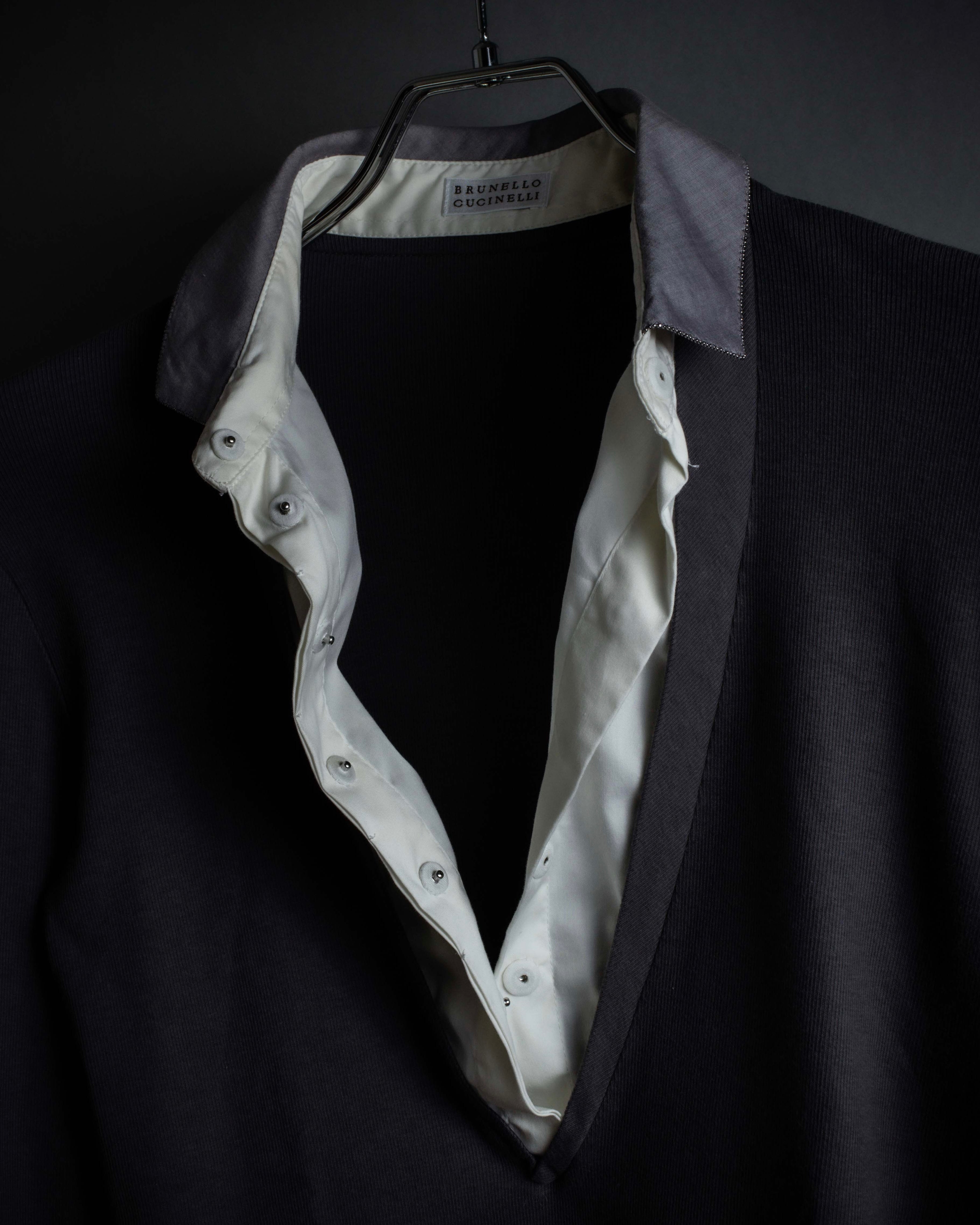 "BRUNELLO CUCINELLI" Layered shirt docking design knit pullover