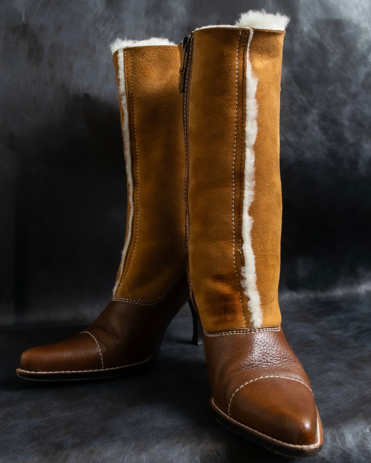 "MIU MIU" Armando toe inner fur design long boots