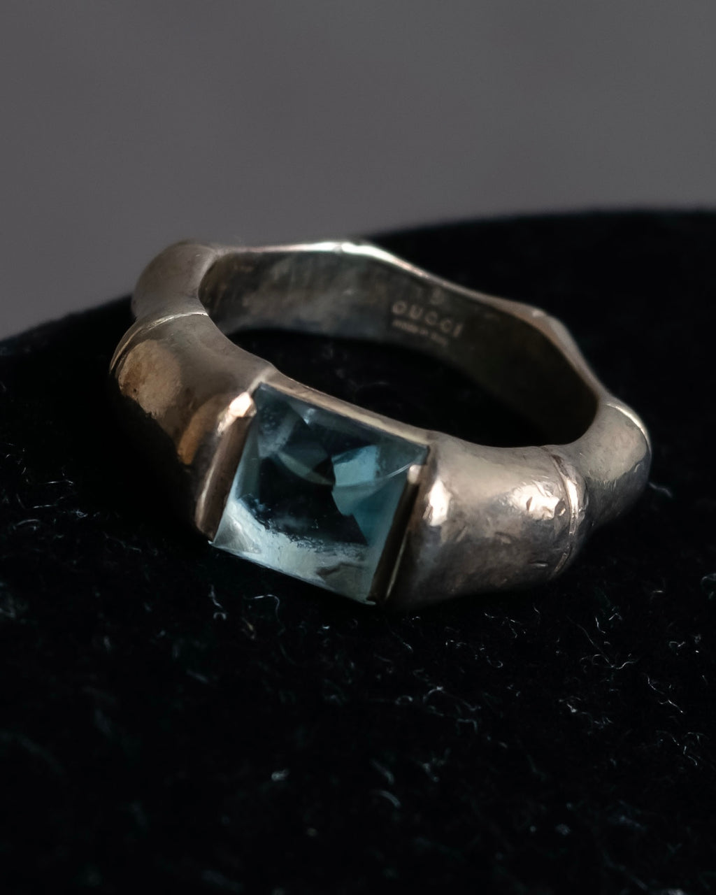 "GUCCI" Bamboo motif stone top silver ring