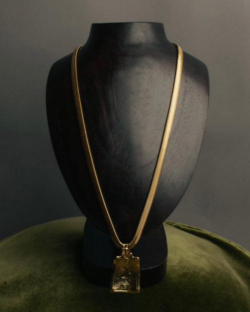 "Yves Saint Laurent" 80's-00's Gold tone textured pendant necklace