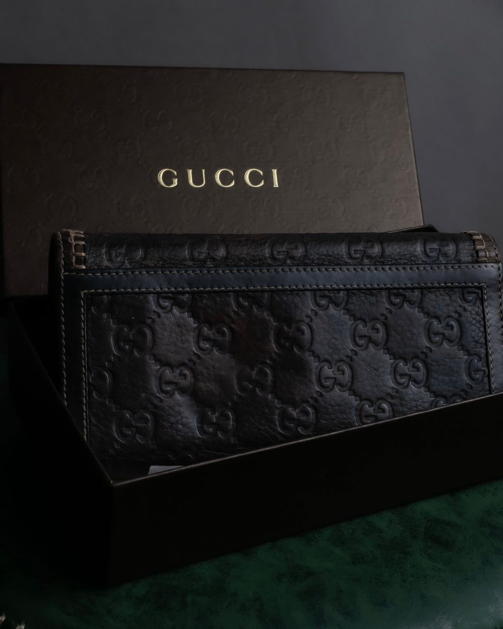 "GUCCI" GG mark embossed leather horsebit long wallet