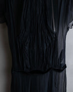 "PRADA" Gathered ribbon design puff sleeve dress