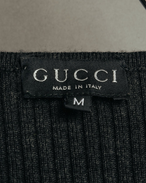 “GUCCI” 90’s-00’s Ribbed knit cardigan with gold buttons