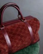 "CELINE" Triomphe motif Bordeaux color suede boston bag