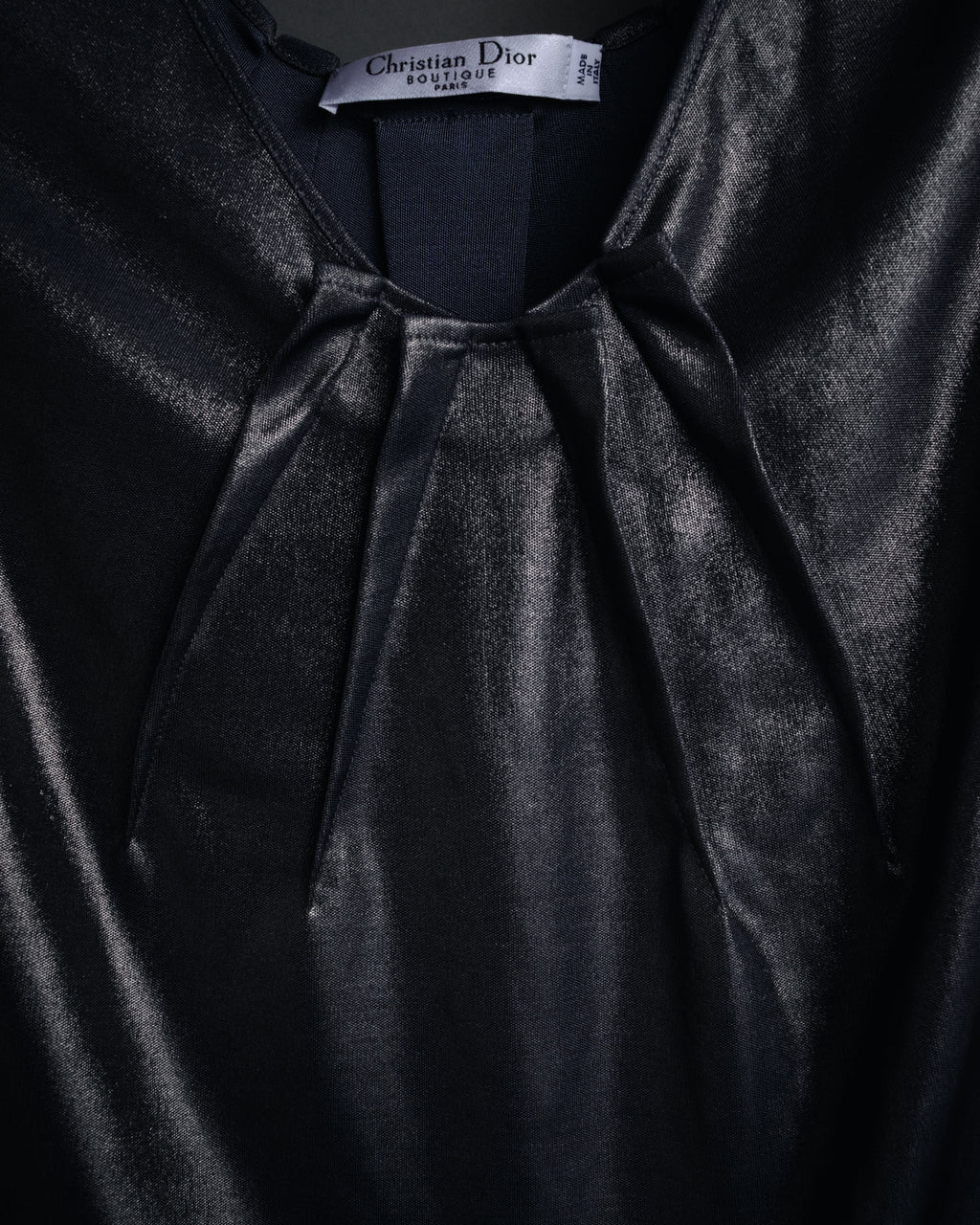“Christian Dior” 2000’s Metallic draped cap sleeve top