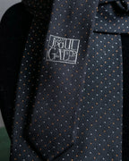 "JEAN PAUL GAULTIER" 100% silk white＆orange dot pattern neck tie