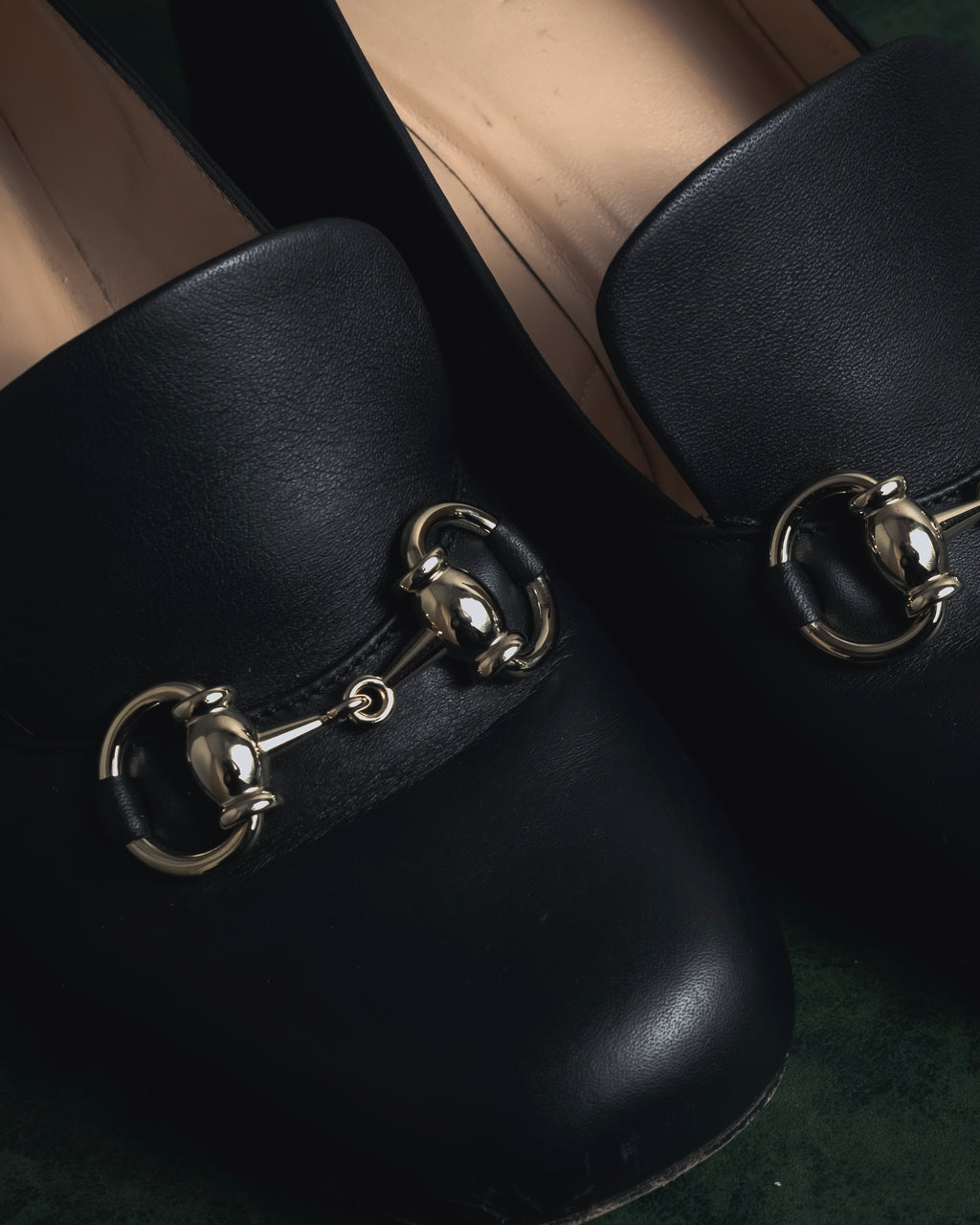 "GUCCI" Michele design horsebit leather heel loafers