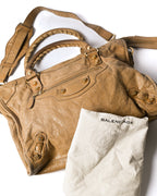 BALENCIAGA/ “Giant City” Gold Studs 2 Way Handbag Beige