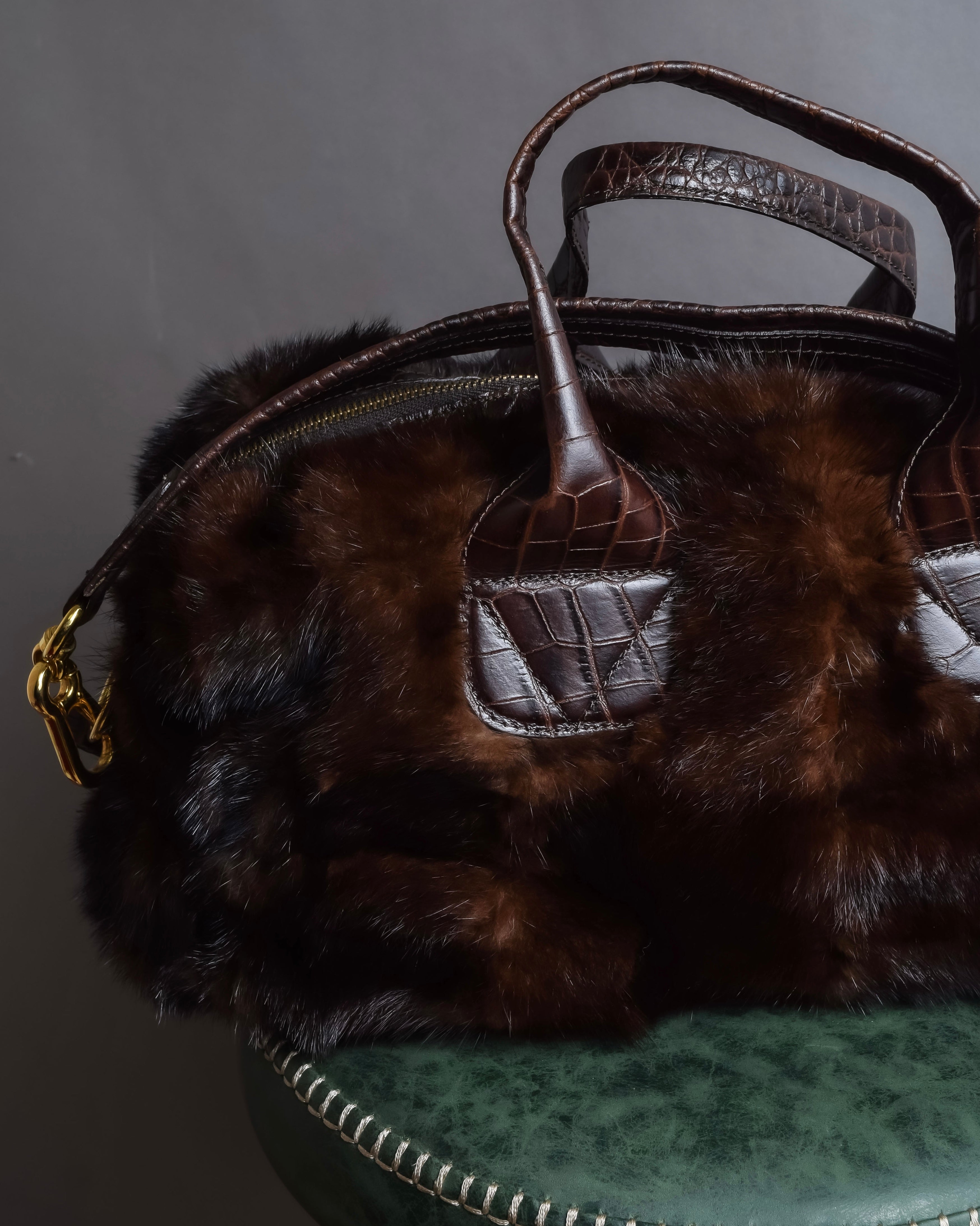 "FALORNI ITALIA LE BORSE" Mink fur leather combination design bag