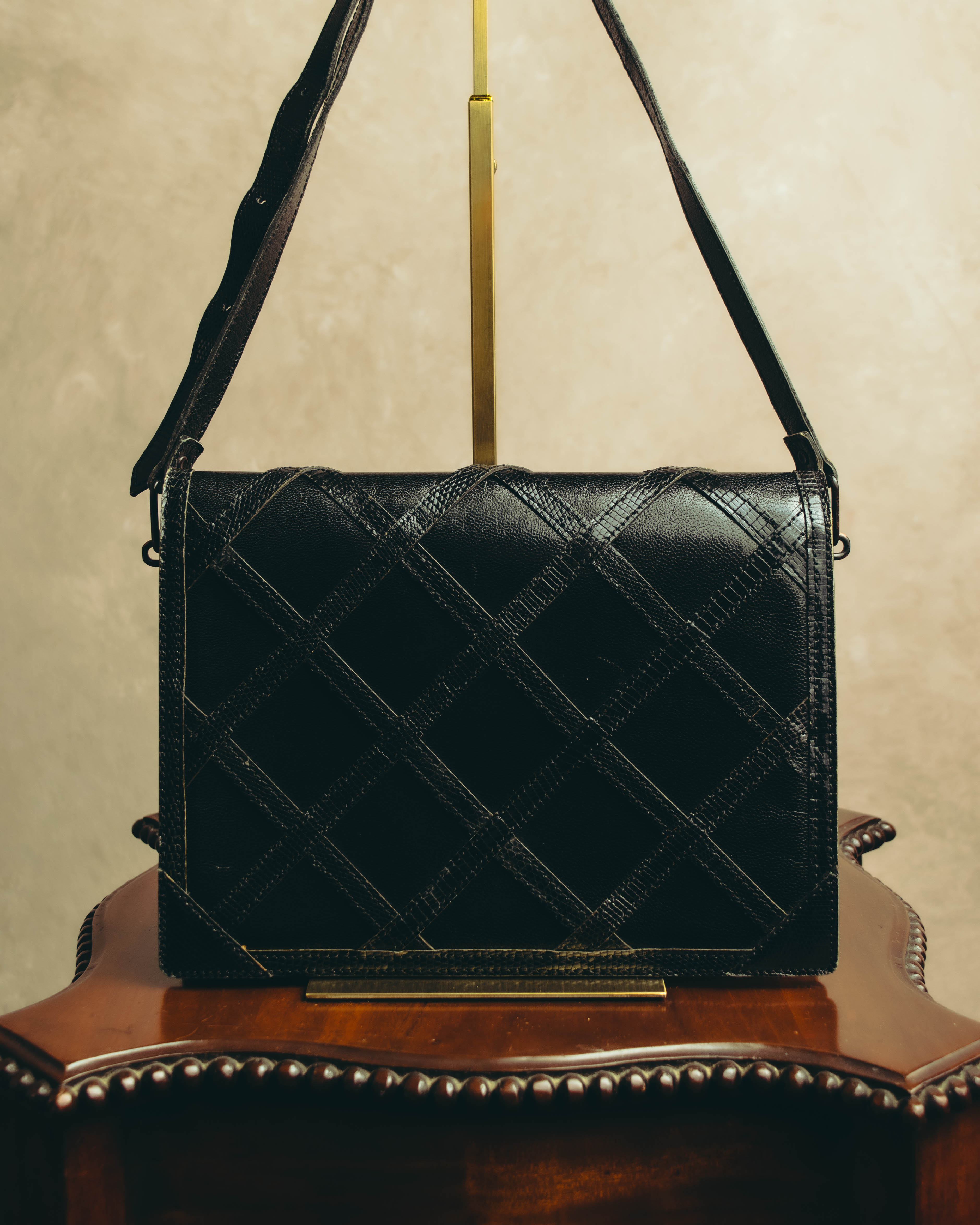 "Yves Saint Laurent" 80's-90's Lattice textured leather shoulder bag