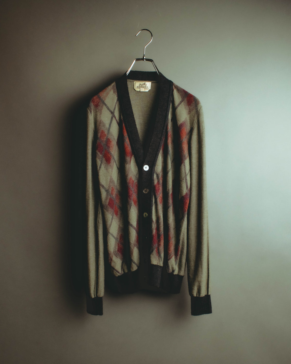 –SPECIAL– "Hermès" 90's-00's Plaid cashmere cardigan