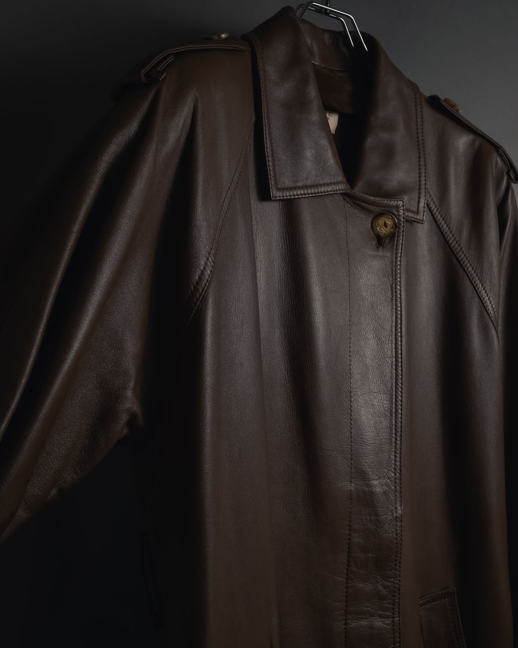 -SPECIAL- "LOEWE" 80’s Military detail stencil leather coat