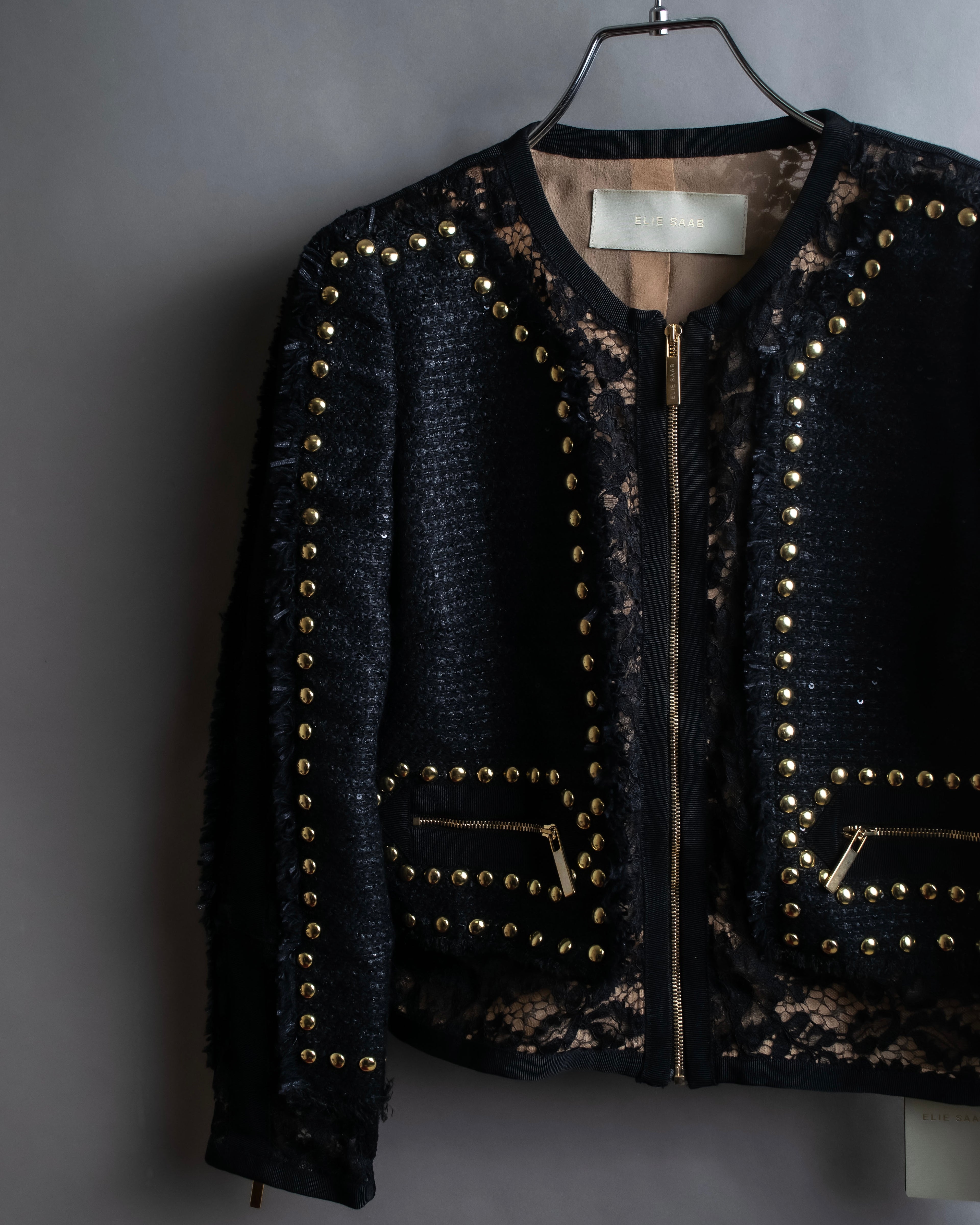 Reserved "Elie Saab" Gold stud detail tweed jacket