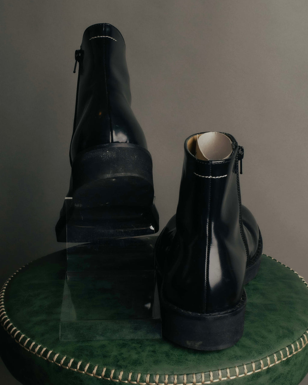 "MM6 Maison Margiela" 2010's Glossy leather side zip ankle boots