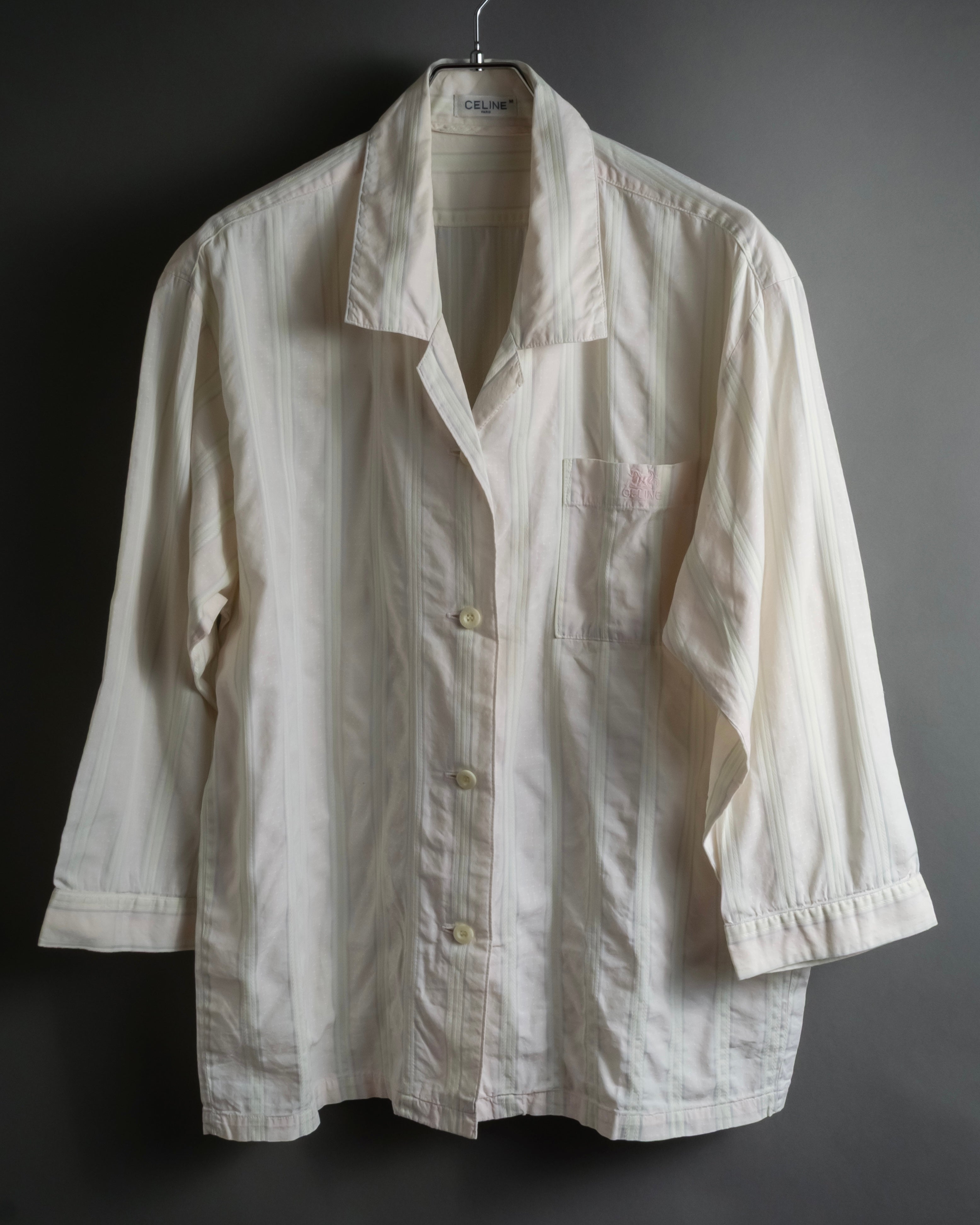 "CELINE" 80’s-90’s Pastel dobby striped pajama shirt