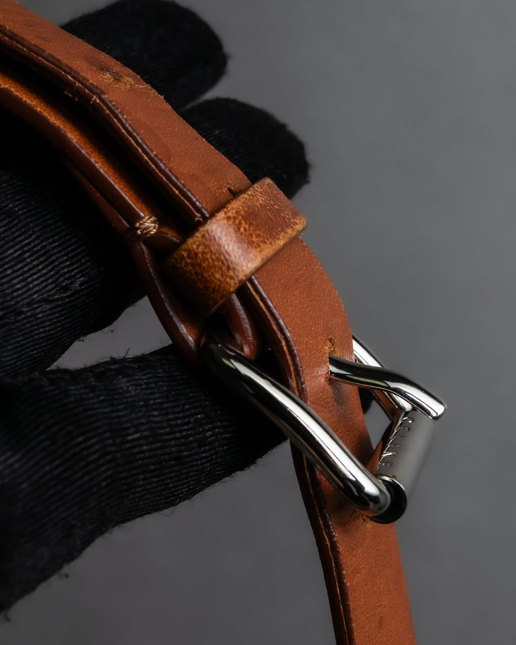 "CELINE" Oval link chain design leather combination belt