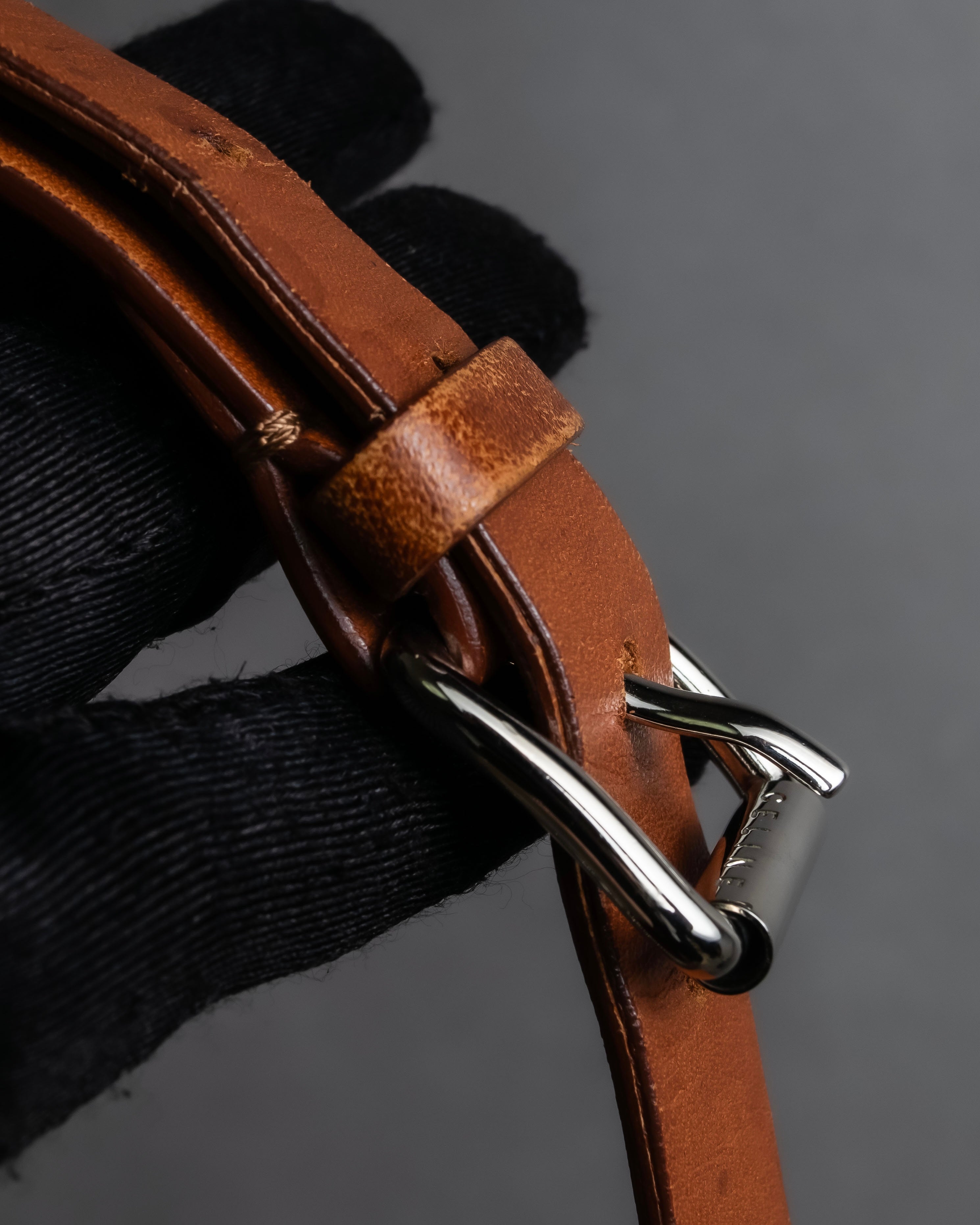 "CELINE" Oval link chain design leather combination belt