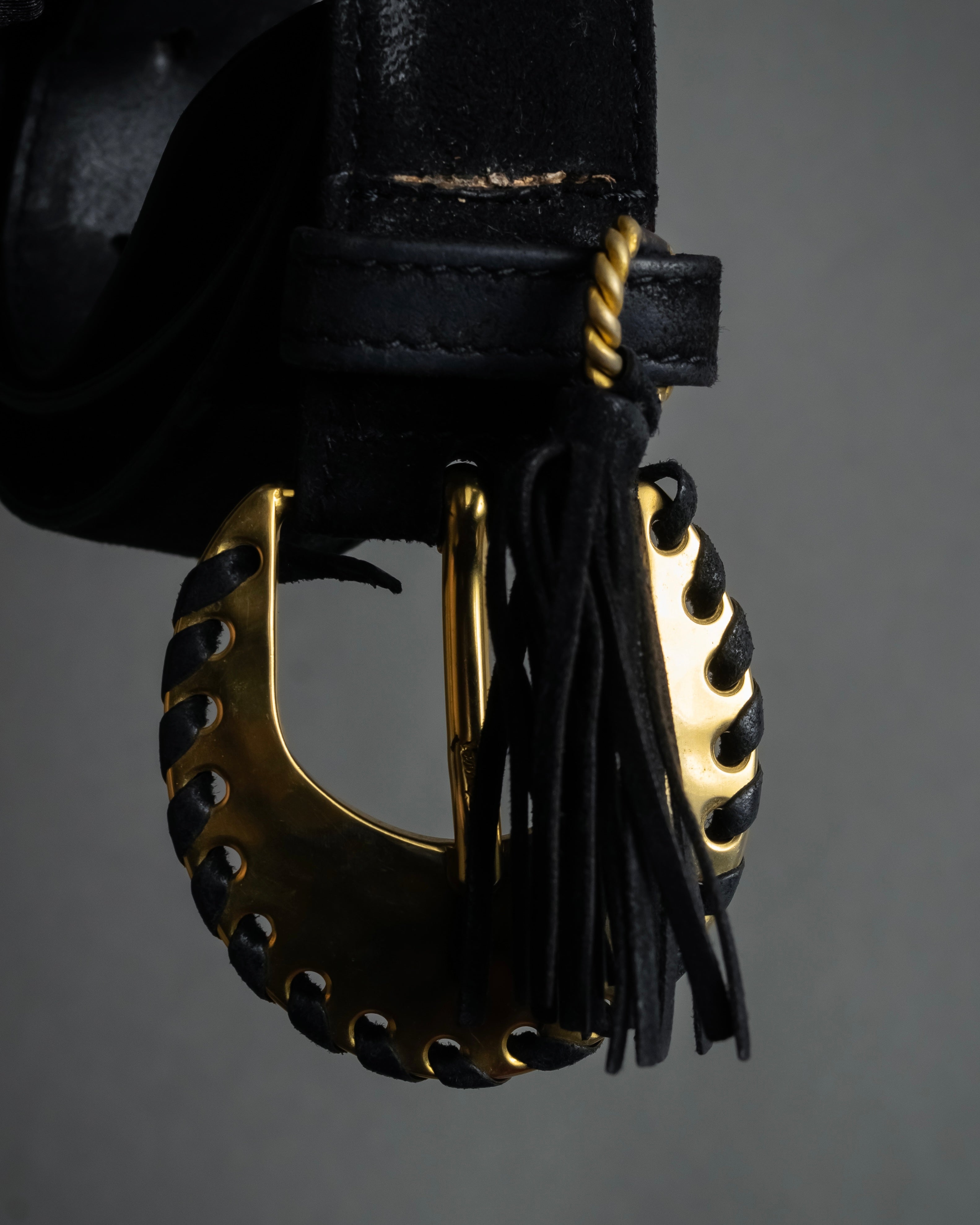"Salvatore Ferragamo" Signature sculptural buckle suede leather belt