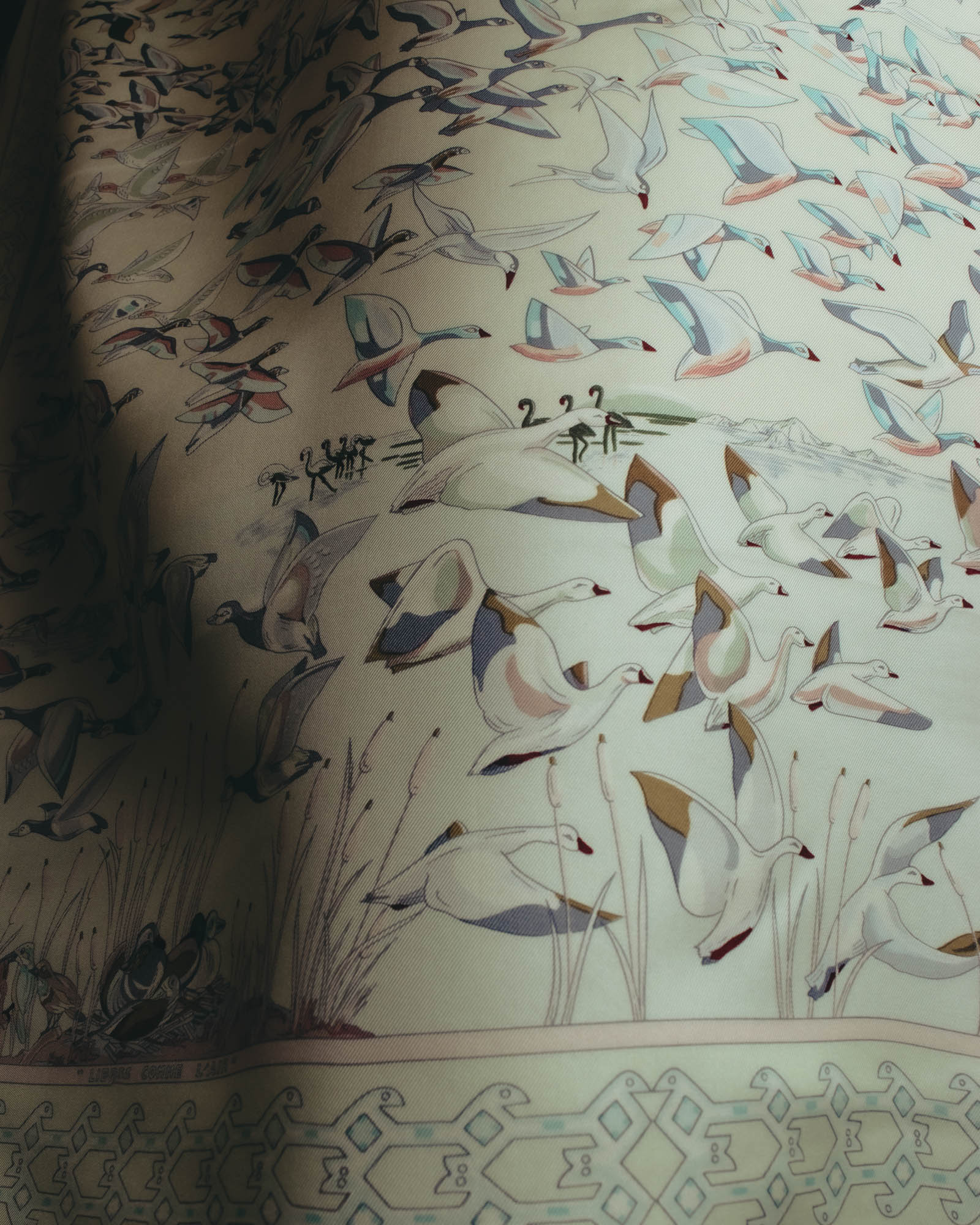 "Hermès" 00's Pastel bird print silk scarf