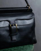 "GUCCI" Double flap design grained leather one-handle bag