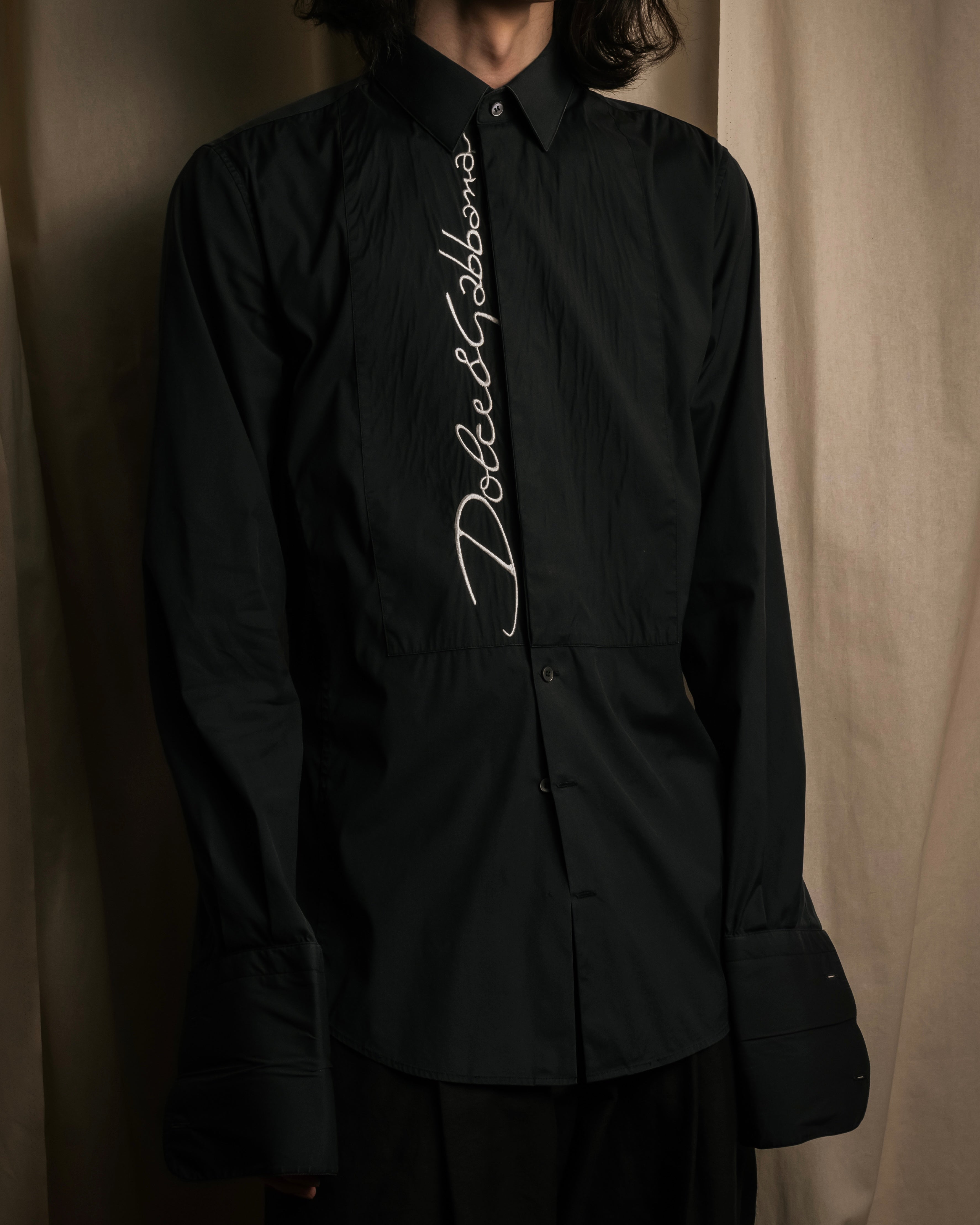 "Dolce & Gabbana" Logo embroidered tie design dress shirt