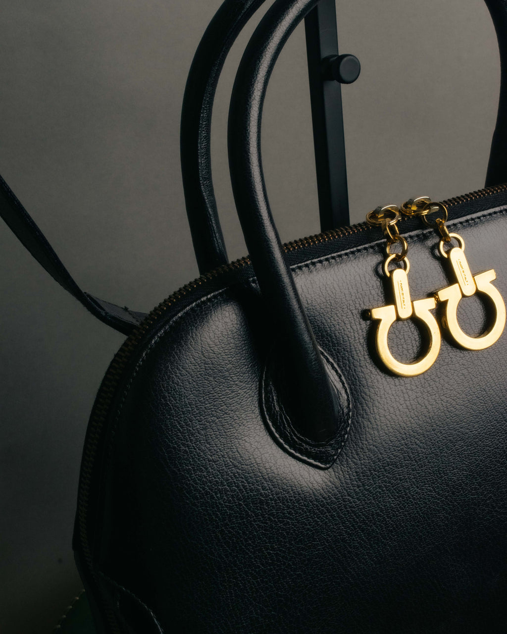 "Salvatore Ferragamo" 90's-00's Vintage iconic gancini pebbled leather dome top handle bag