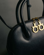"Salvatore Ferragamo" 90's-00's Vintage iconic gancini pebbled leather dome top handle bag
